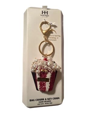 Haute Hippie Beaded Flower Basket Keychain - Pink, White, Gold or Popcorn Bag